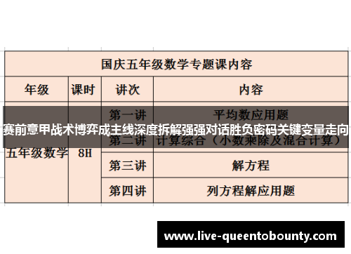赛前意甲战术博弈成主线深度拆解强强对话胜负密码关键变量走向